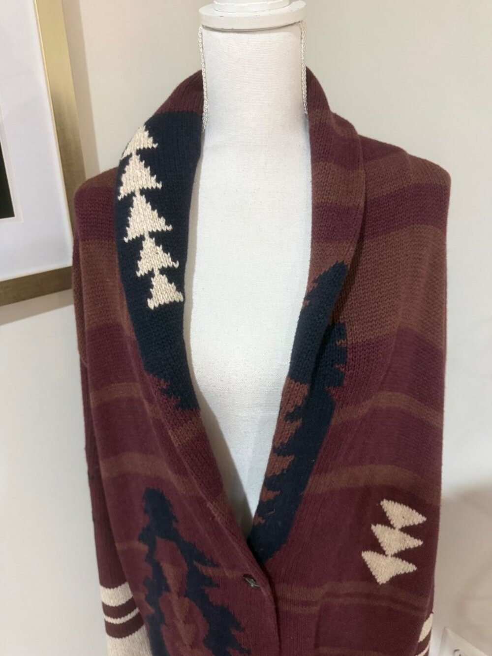PENDLETON Cardigan Women's Size XL Graphic SweaterCoat Maroon Aztec Wool Cotton - Picture 4 of 13
